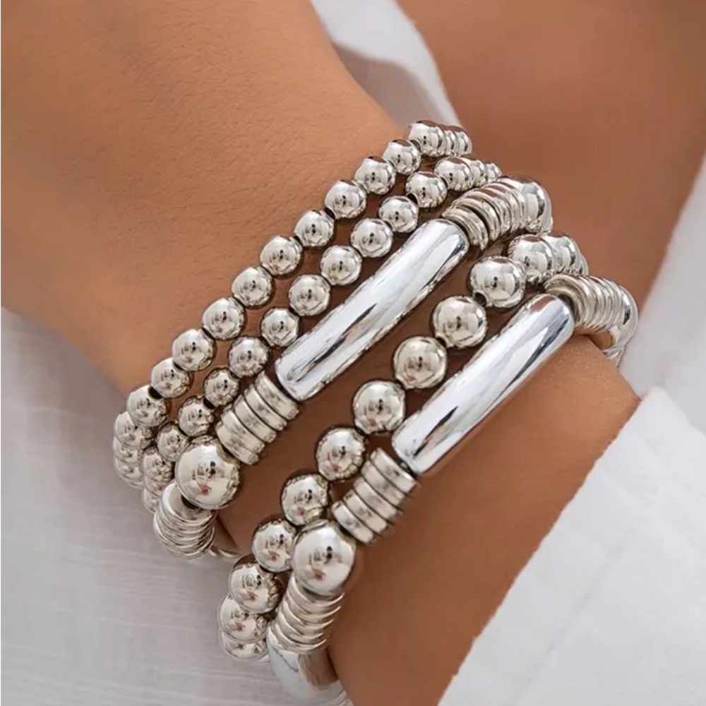 5 Pcs Simple yet Chic Round Bead Stretch Bracelets - Versatile Stackable Design